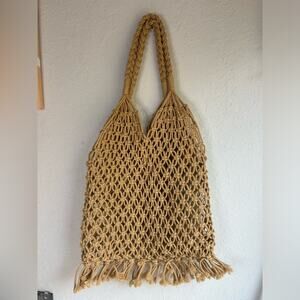 Braided Tan Tote Bag- tassel- shoulder bag- coastal boho mermaid net- braided